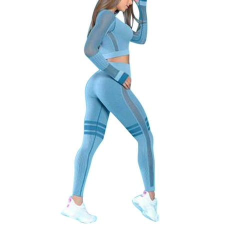 AOZZO Womens 2 Piece Workout Outfit Seamless Crop Tank Tops High Waist Yoga Legging Running Sets Sport Tracksuit